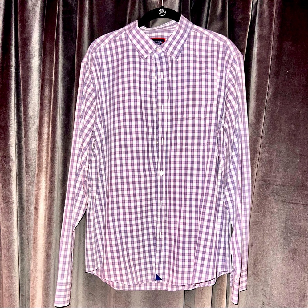 Untuckit Purple and White Checkered Long Sleeved Shirt L